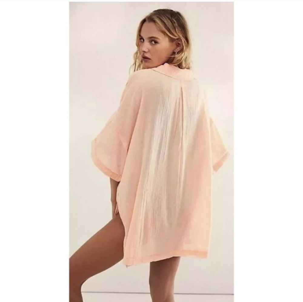 Free People Intimately Sleep Talk Cotton Shirt Electric Peach Small - Picture 9 of 9